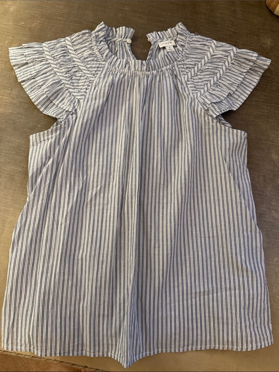 J. Crew Factory Tops - J. Crew Factory Blue and White Striped Ruffle Sleeve Top